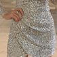 Allover Sequin Deep V Neck Ruched Bodycon Elasticity Mini Dress Party Dress