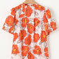 Orange Floral Bubble Sleeve Frill Neck Loose Blouse