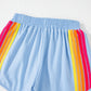 Beau Blue Color Block Stripes Elastic High Waist Active Shorts
