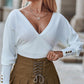 Long Sleeve V Neck Casual Wrap Top