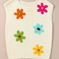White Flower Crochet Round Neck Knitted Top
