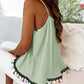 Square Neck Spaghetti Strap Colorful Tassel Decor Tank Casual Loose Fit Top