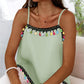Square Neck Spaghetti Strap Colorful Tassel Decor Tank Casual Loose Fit Top