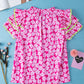Pink Floral Contrast Ric Rac Layered Ruffle Sleeve Blouse