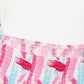 Pink Brush Stroke Printed Smocked Ruffle Tiered Dress