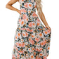 Black Boho Floral Print Knotted Halter Ruffled Maxi Dress