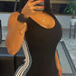 Colorblock Striped Print U Neck Sleeveless Bodycon Dress Casual Slim Fit Midi Dress
