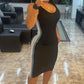 Colorblock Striped Print U Neck Sleeveless Bodycon Dress Casual Slim Fit Midi Dress