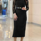 High Neck Long Sleeve Lace Pattern Mesh Patchwork Chic Zipper Mid Calf Dress