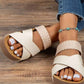Beige Braided Detail Criss Cross Platform Slippers