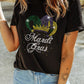 Black Rhinestone Mardi Gras Clown Hat Graphic Crewneck Tee