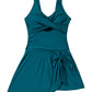 Sea Green Adjustable Straps Cutout Ruched Knot Slit One Piece Swim Dress