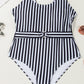Black Stripe Plus Size Self Tie Straps O-Ring Waistband One Piece Swimsuit