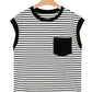Black Stripe Chest Pocket Patch Round Neck Tank Top