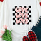 White Checkerboard LOVE Printed Round Neck Valentines Sweatshirt