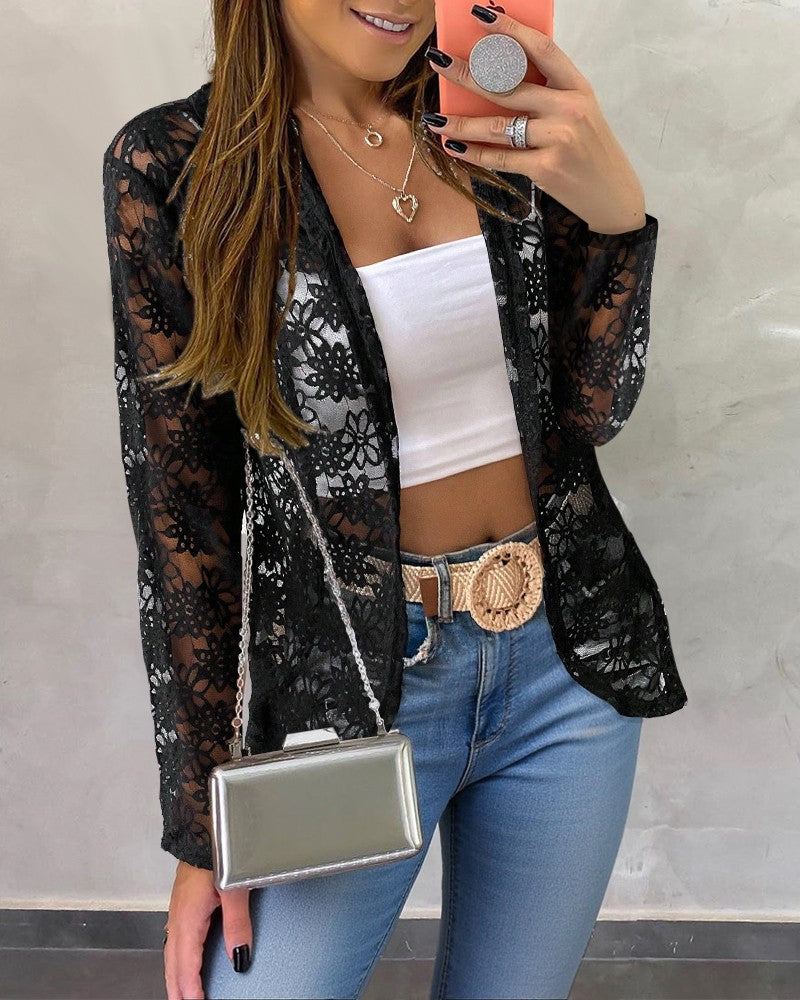 Jacquard & Argyle Pattern Open Front Jacket Casual Crop Coat