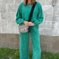 Lapis Solid Color Mineral Wash Pullover Top and Cargo Pants Set