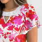 Floral Print Short Sleeve Blouse Ruffles Casual Top