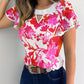 Floral Print Short Sleeve Blouse Ruffles Casual Top