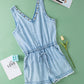 Beau Blue Studded V Neck Raw Hem Sleeveless Denim Romper