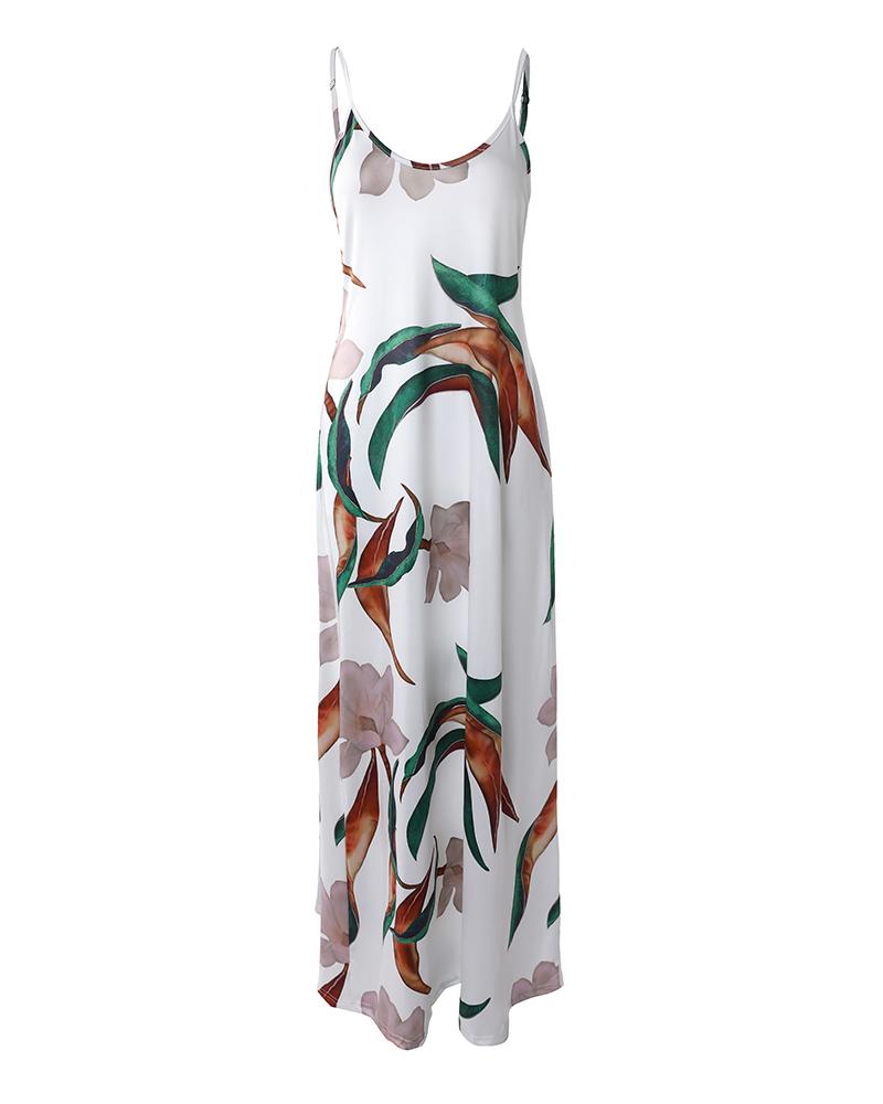 Plants Print Spaghetti Strap Maxi Dress