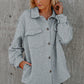 Gray Retro Quilted Flap Pocket Button Shacket