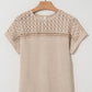 Oatmeal Lace Patchwork Waffle Short Sleeve Top