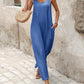 Buttoned Wide Leg Suspender Jumpsuit