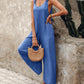 Buttoned Wide Leg Suspender Jumpsuit
