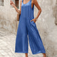 Buttoned Wide Leg Suspender Jumpsuit