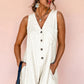 Beige Sleeveless V Neck Buttoned Front Chest Pocket Romper