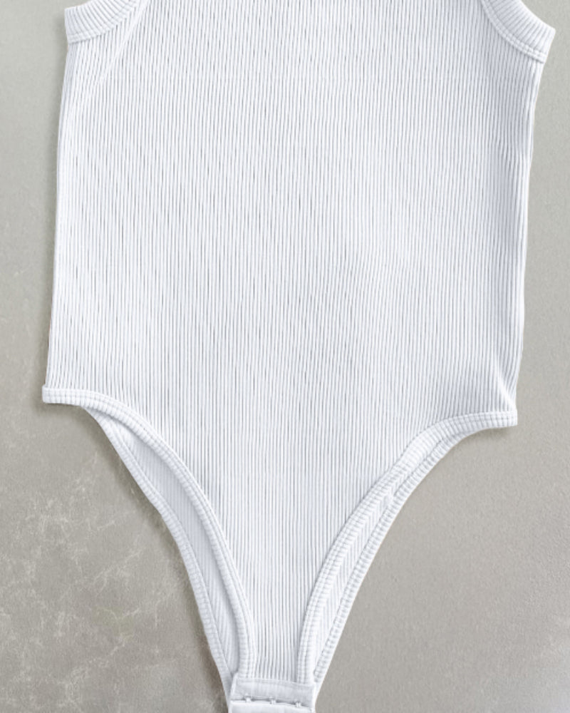 Round Neck Sleeveless Ribbed Bodysuit Casual Slim Fit Tank Top