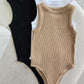 Round Neck Sleeveless Ribbed Bodysuit Casual Slim Fit Tank Top