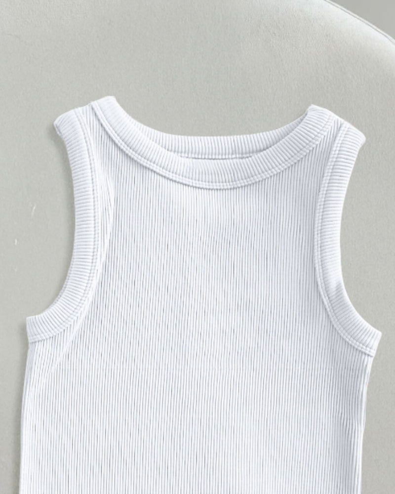 Round Neck Sleeveless Ribbed Bodysuit Casual Slim Fit Tank Top