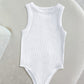 Round Neck Sleeveless Ribbed Bodysuit Casual Slim Fit Tank Top