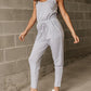U Neck Sleeveless Drawstring Jumpsuit Casual Strechy Waist Romper