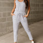 U Neck Sleeveless Drawstring Jumpsuit Casual Strechy Waist Romper