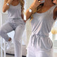 U Neck Sleeveless Drawstring Jumpsuit Casual Strechy Waist Romper