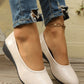 White Textured PU Leather Pointed Toe Wedge Heel Shoes
