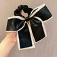 Color black Contrast Trim Satin Bow Knot Hair Scrunchie