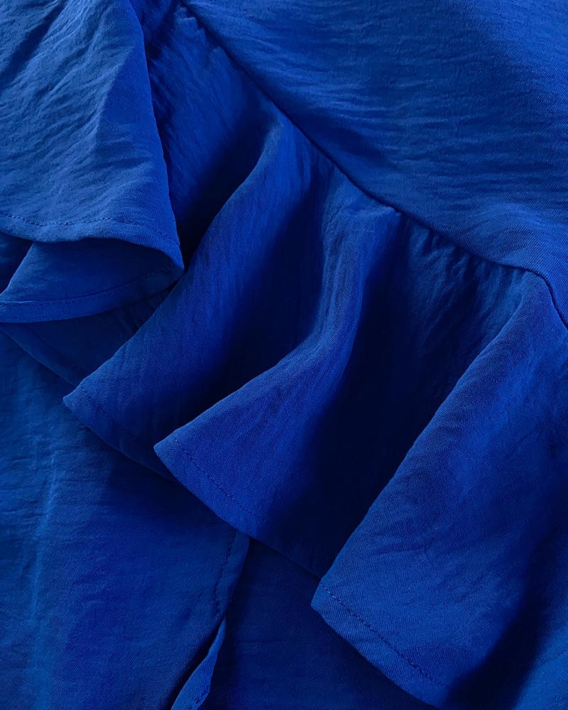 Halter Sleeveless A Line Dress Casual Ruffles Side Slit Maxi Dress