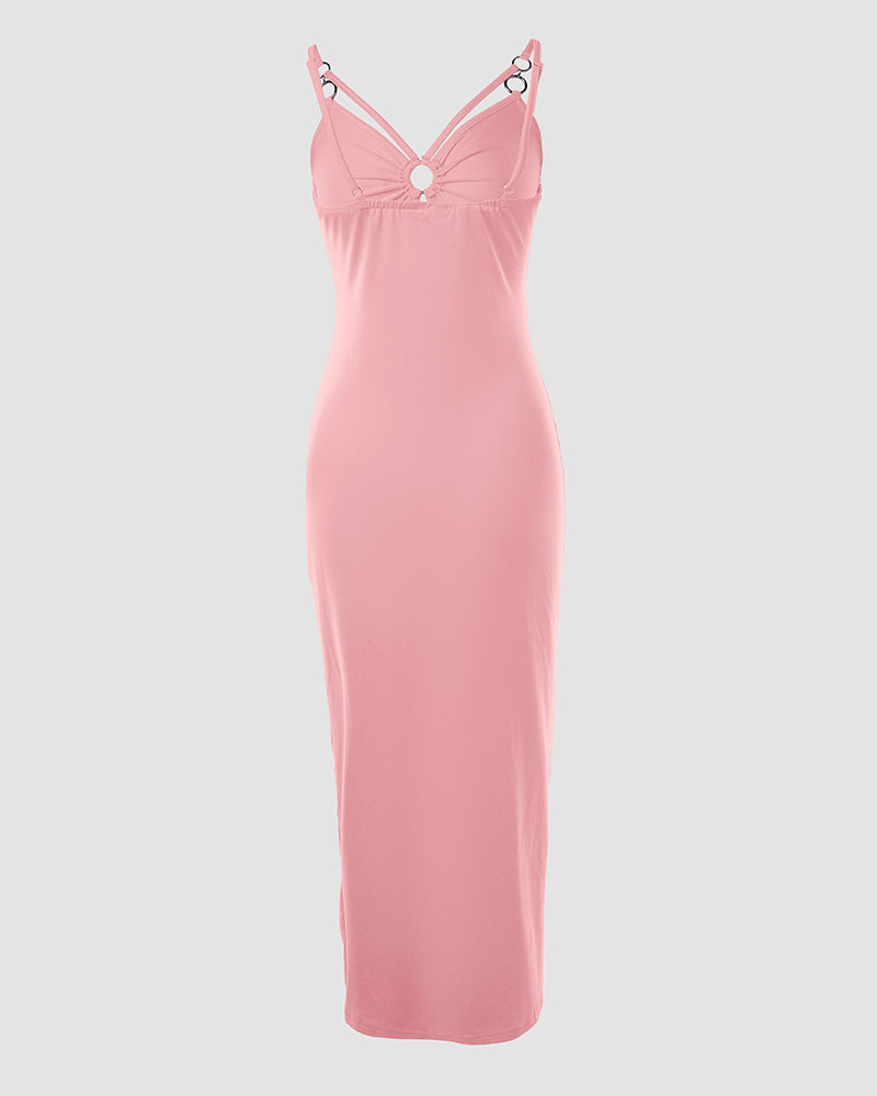 Casual Sleeveless Hollow Out Bodycon Dress Side High Slit Slim Fit Party Slip Dresses