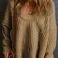 Khaki Ribbed Knit Round Neck Slouchy Chunky Sweater