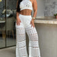 2 Pieces Halter Sleeveless Crop Top and Casual Hollow out Loose Fit Pants Set