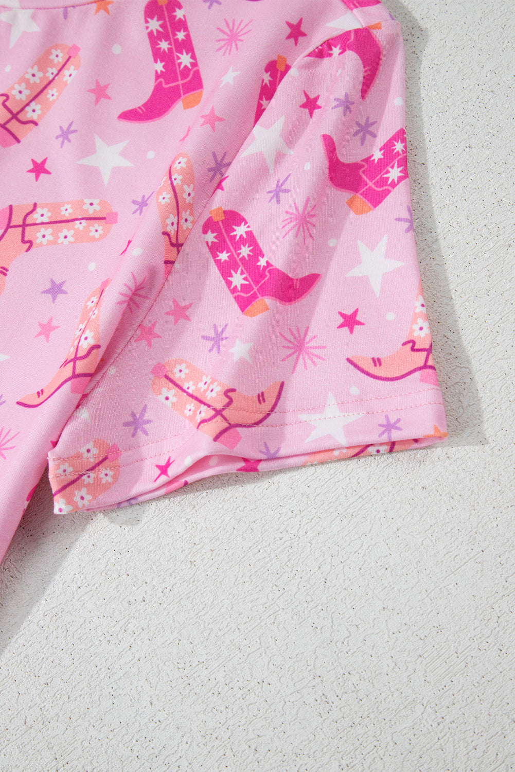 Pink Western Boots Printed Short 2pcs Lounge Set