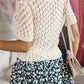 Beige Hollow Out Crochet O Neck Short Sleeve Sweater Tee