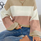 Dusty Pink Color Block Lantern Sleeve Drop Shoulder Sweater