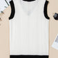White Contrast Trim Eyelet Knit Colorblock V Neck Sweater Vest