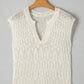 Beige Notched V Neck Short Sleeve Sweater