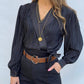 Overlap V Neck Tied Detail Cinched Waist Blouse Casual Textured Satin Top
